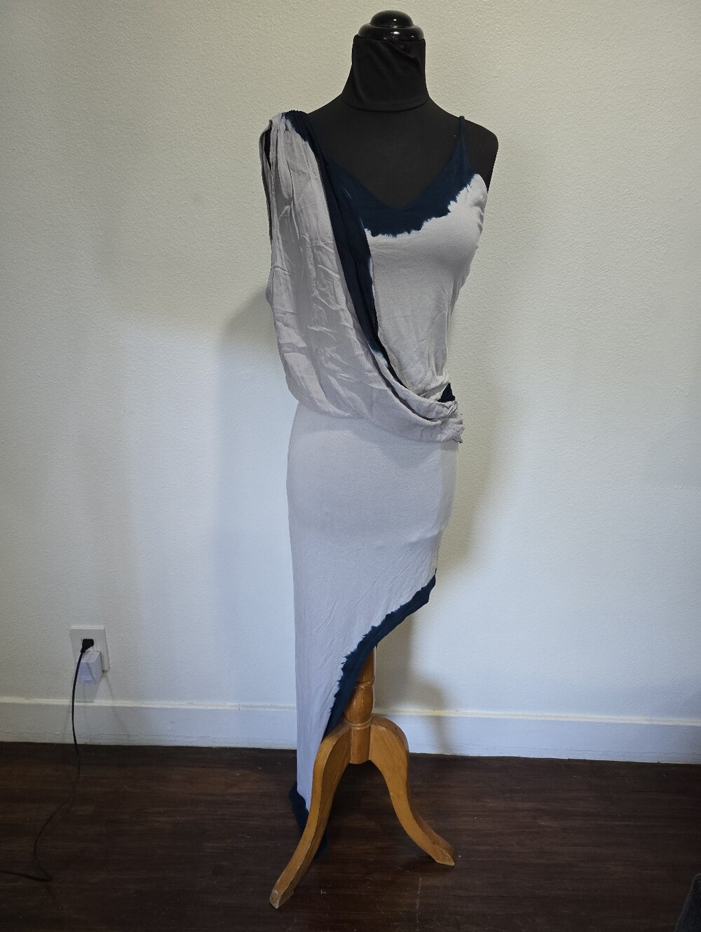 Young Fabulous & Broke Sleeveless Asymmetric Grey and Navy Draped Maxi Dress